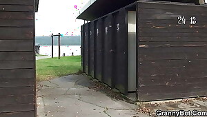 Hot sex on public with busty granny and horny boy